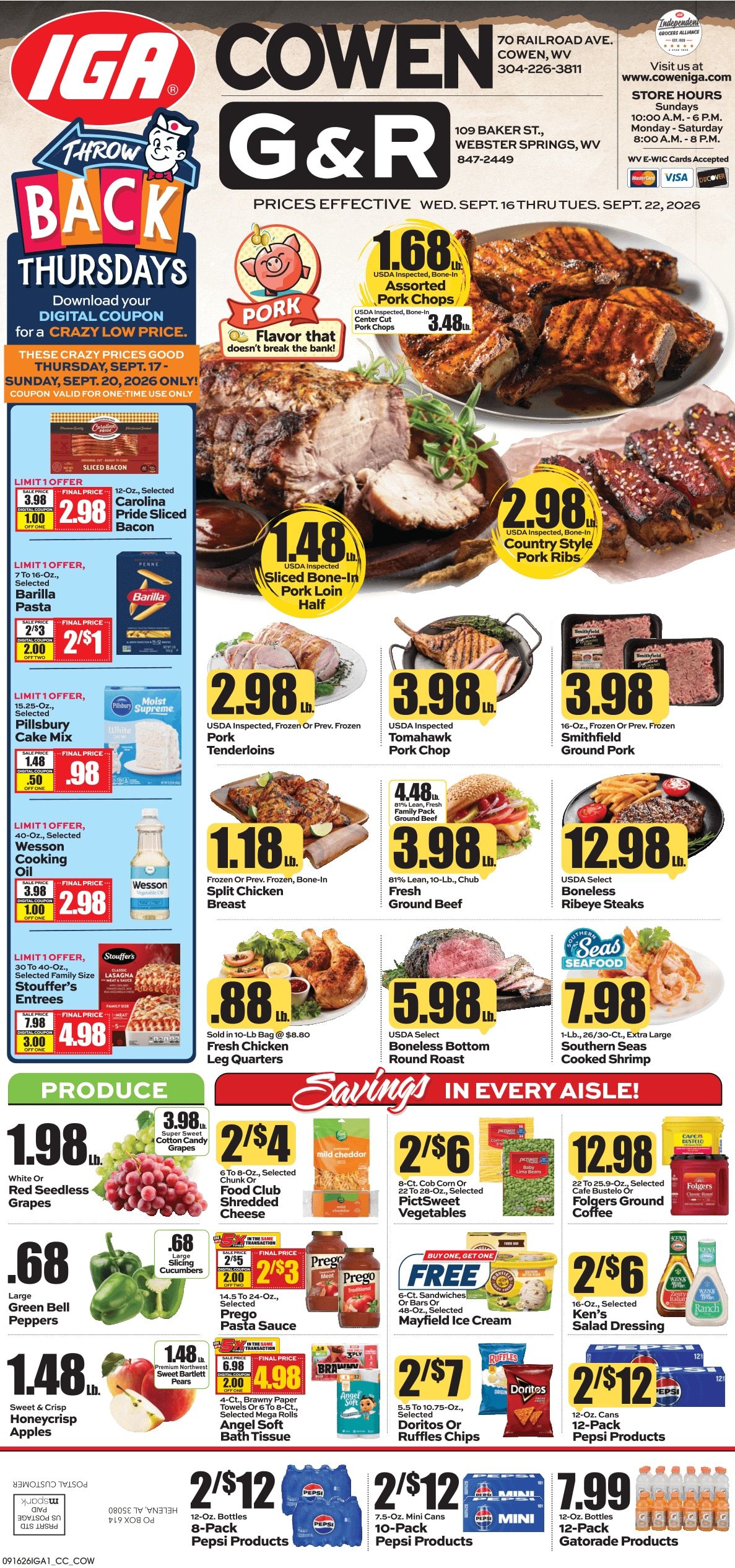 G&R IGA (109 Baker St, Webster Springs, WV) Weekly Ad September 16 - 22, 2026