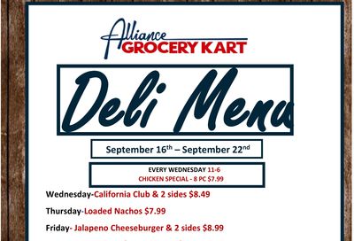 Alliance Grocery Kart Deli Menu Weekly Ad September 16 - 22, 2026