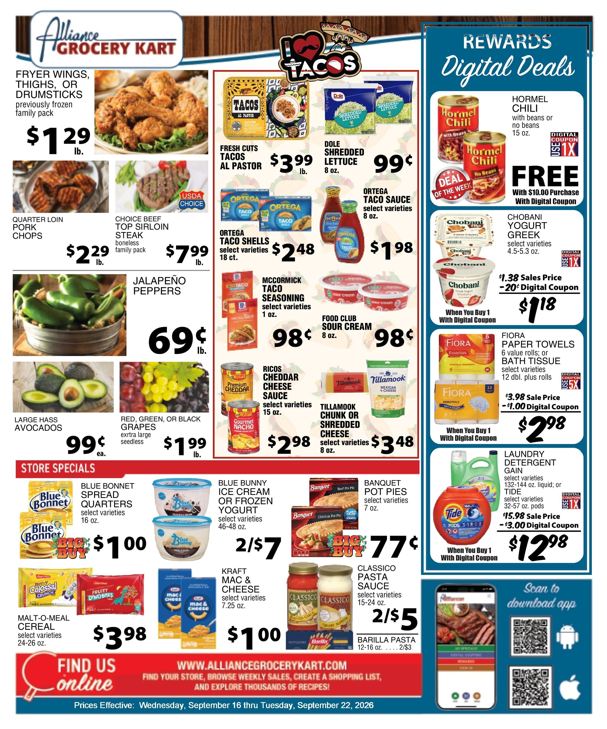 Alliance Grocery Kart Weekly Ad September 16 - 22, 2026