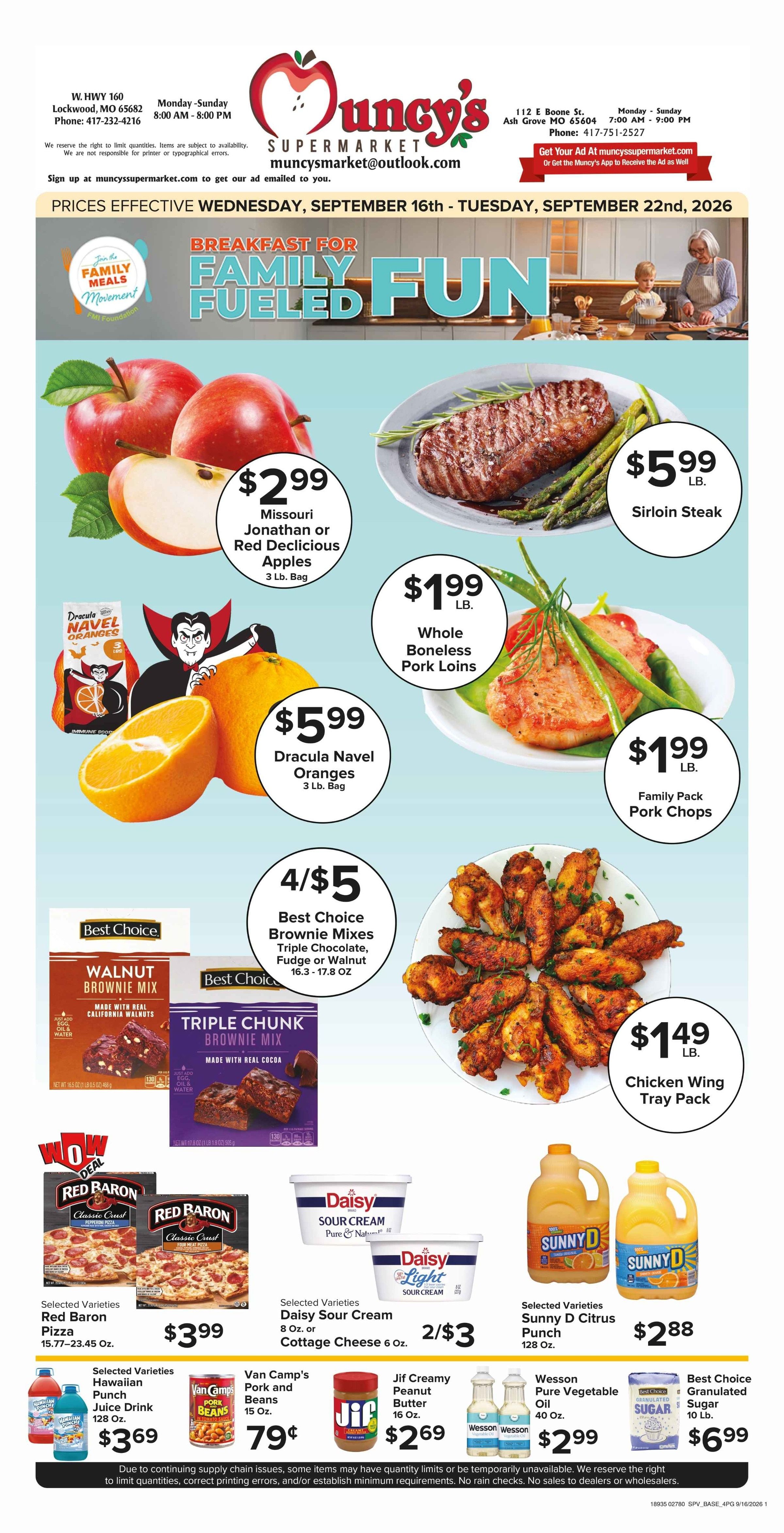 Muncy's Supermarket Family Fueled Fun Weekly Ad September 16 - 22, 2026