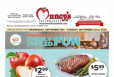 Muncy's Supermarket Family Fueled Fun Weekly Ad September 16 - 22, 2026