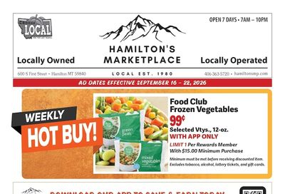 Hamilton's Marketplace Weekly Ad September 16 - 22, 2026