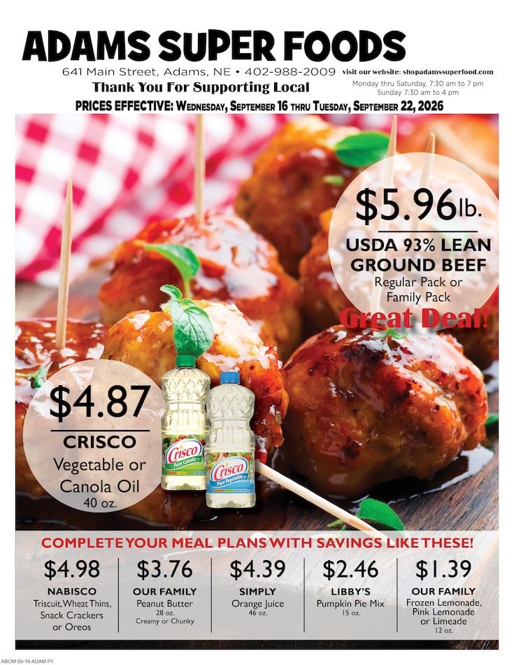 Adams Super Foods Weekly Ad September 16 - 22, 2026