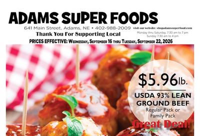 Adams Super Foods Weekly Ad September 16 - 22, 2026