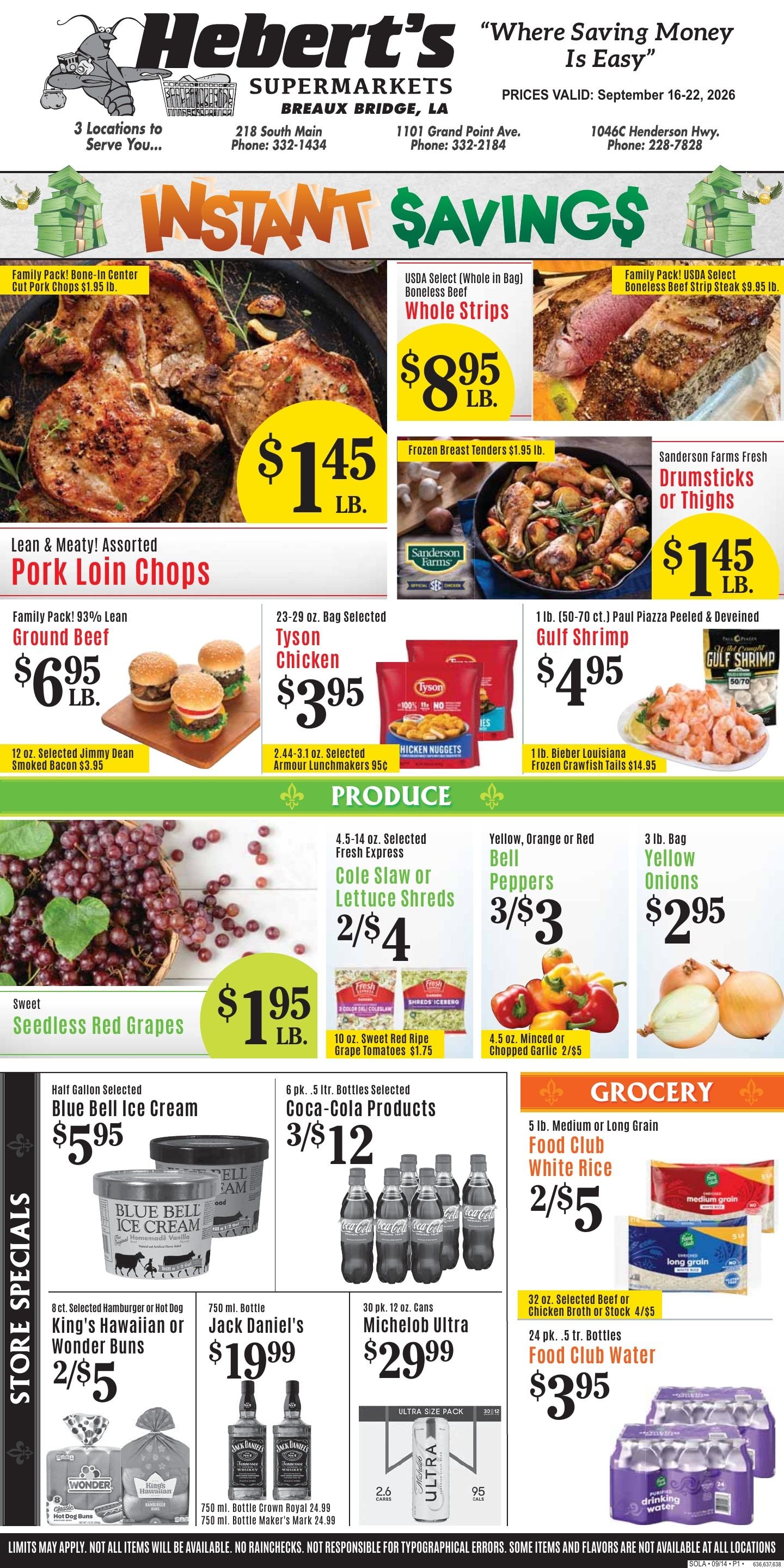 Hebert's Supermarket Weekly Ad September 16 - 22, 2026