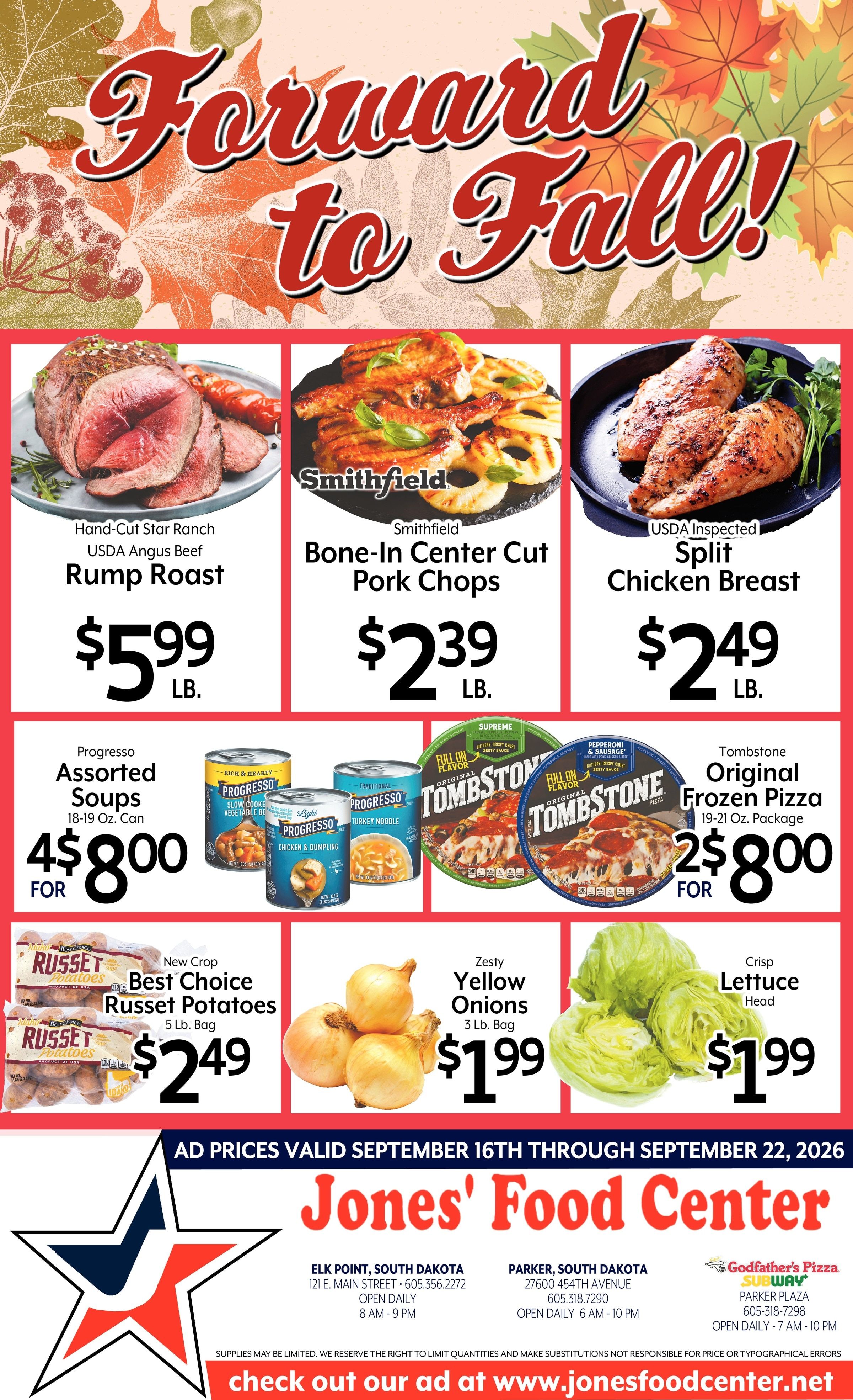 Jones' Food Center Forward to Fall! Weekly Ad September 16 - 22, 2026