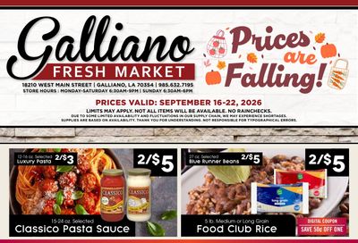 Galliano Fresh Market Weekly Ad September 16 - 22, 2026