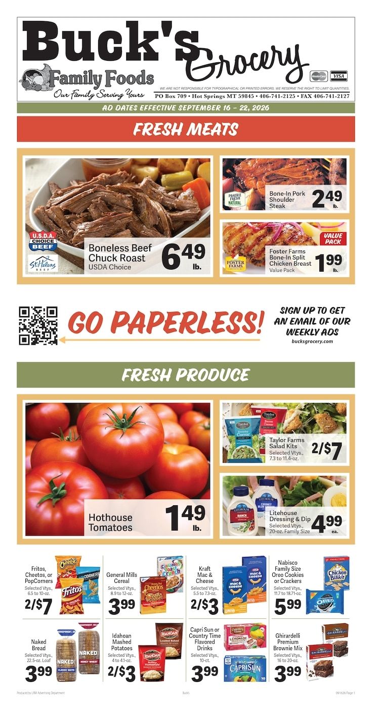 Buck's Grocery Weekly Ad September 16 - 22, 2026