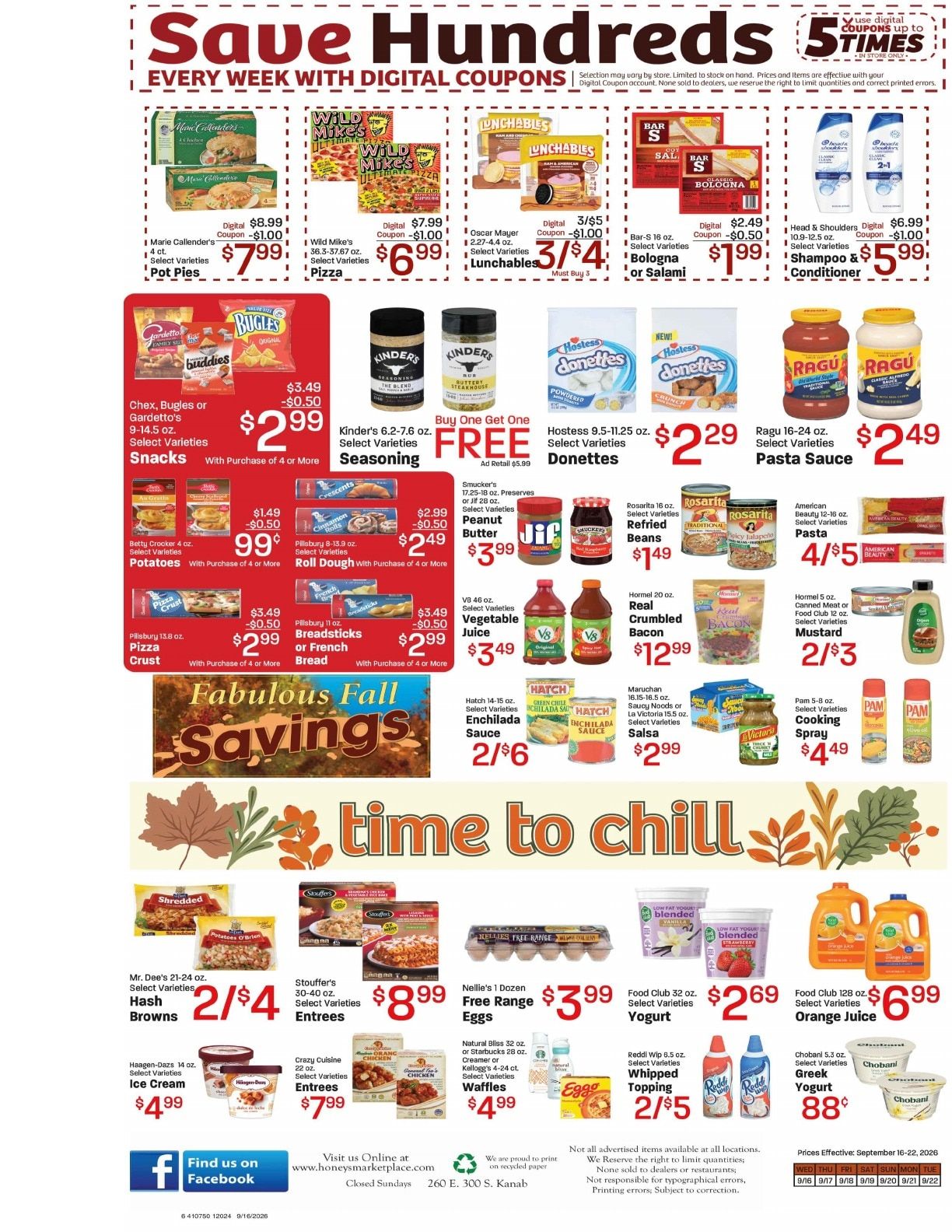 Honey's Marketplace (260 East 300 South, Kanab, UT) Weekly Ad September 16 - 22, 2026