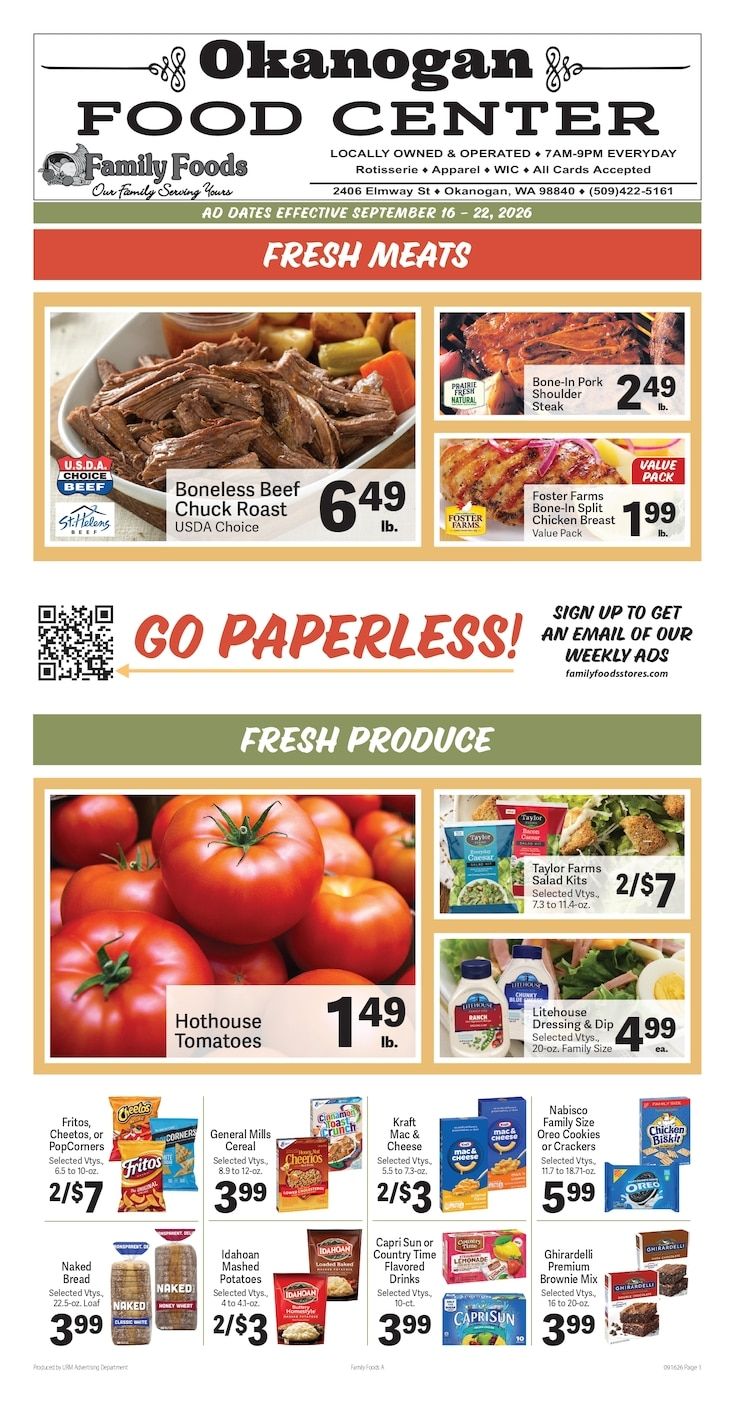 Okanogan Food Center Weekly Ad September 16 - 22, 2026