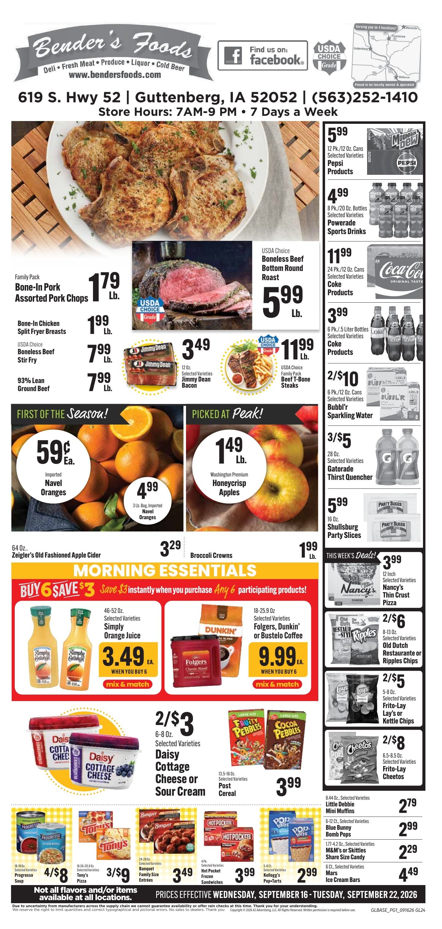 Bender's Foods (Guttenberg, IA) Weekly Ad September 16 - 22, 2026