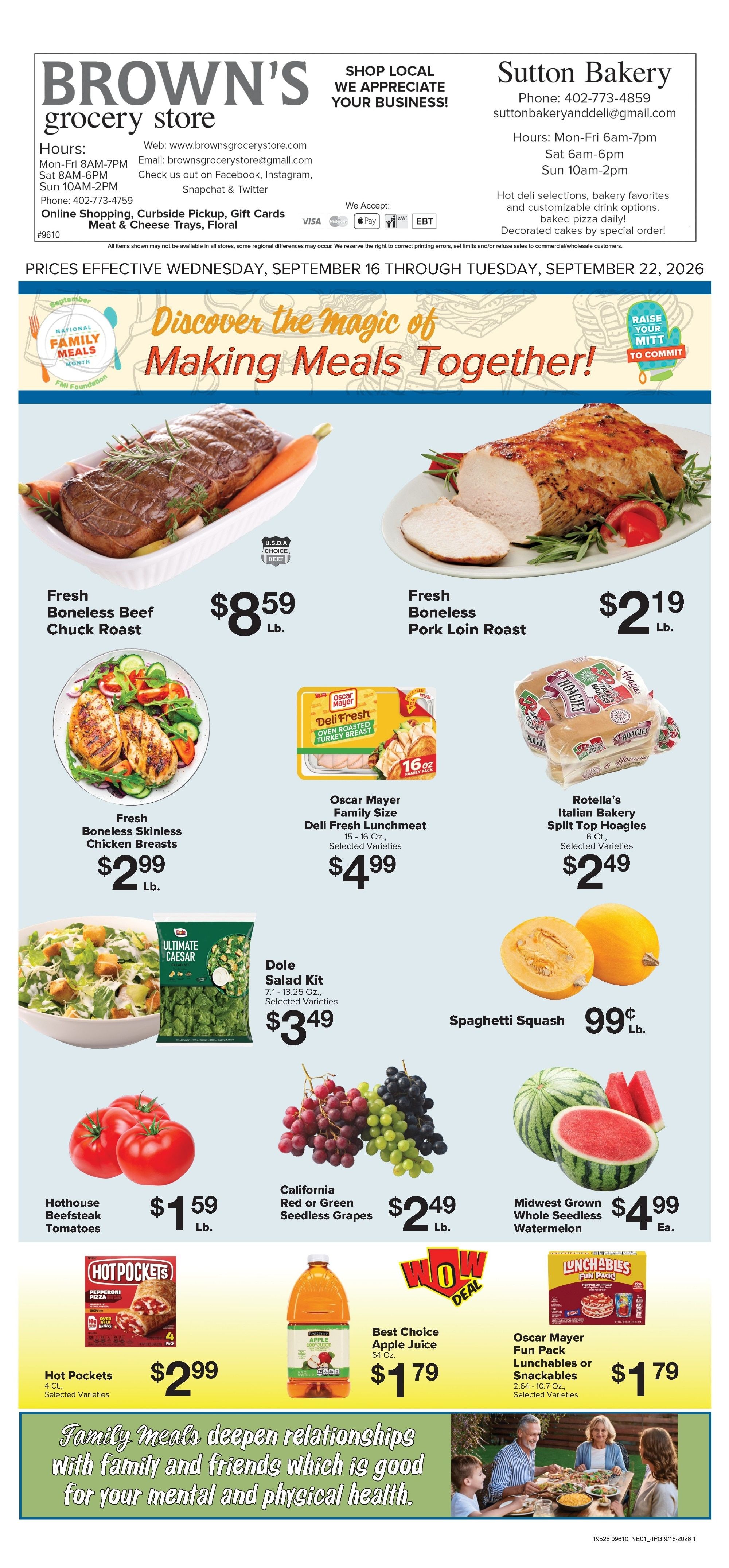 Brown's Grocery Store Weekly Ad September 16 - 22, 2026