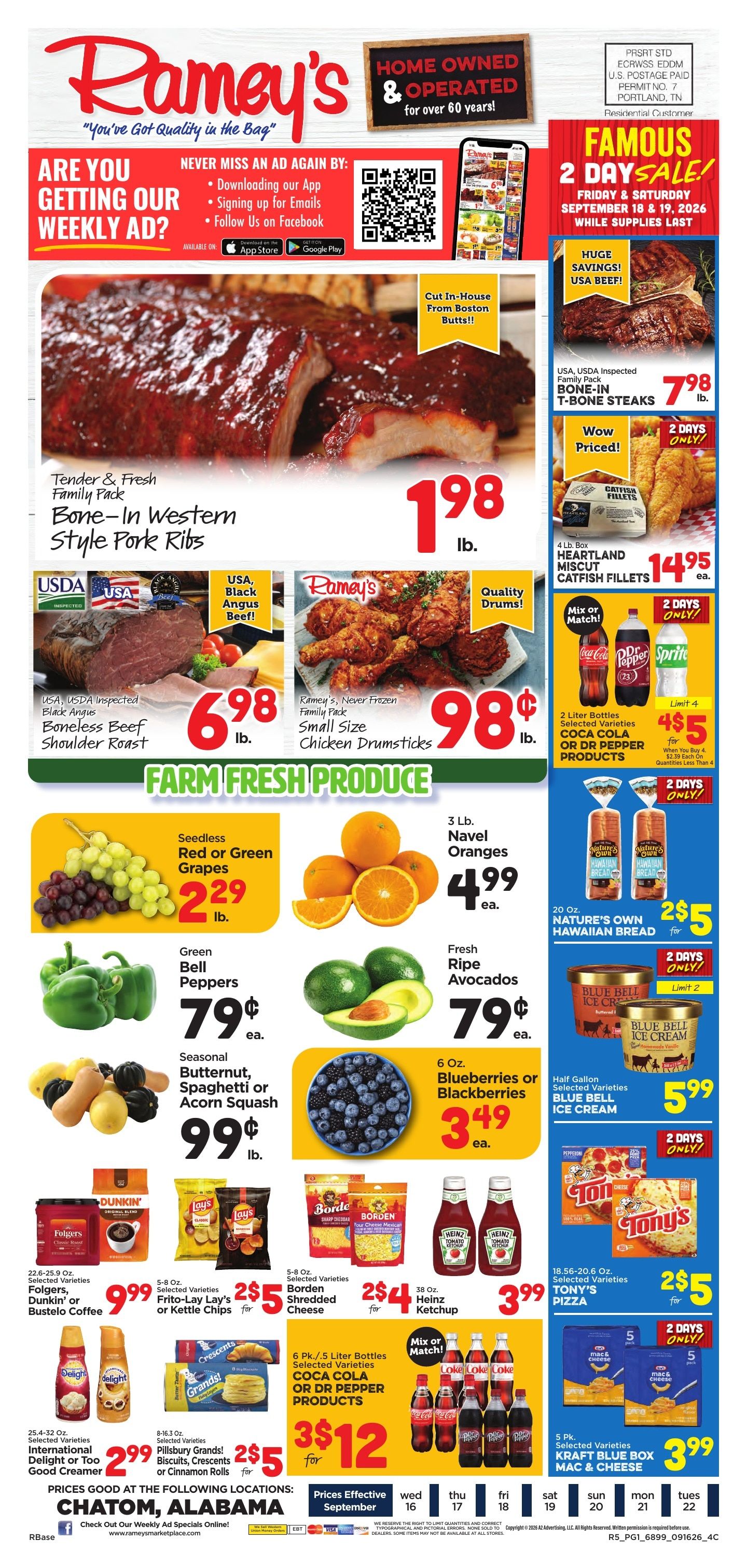 Ramey's (13561 St Stephens Ave, Chatom, AL) Weekly Ad September 16 - 22, 2026