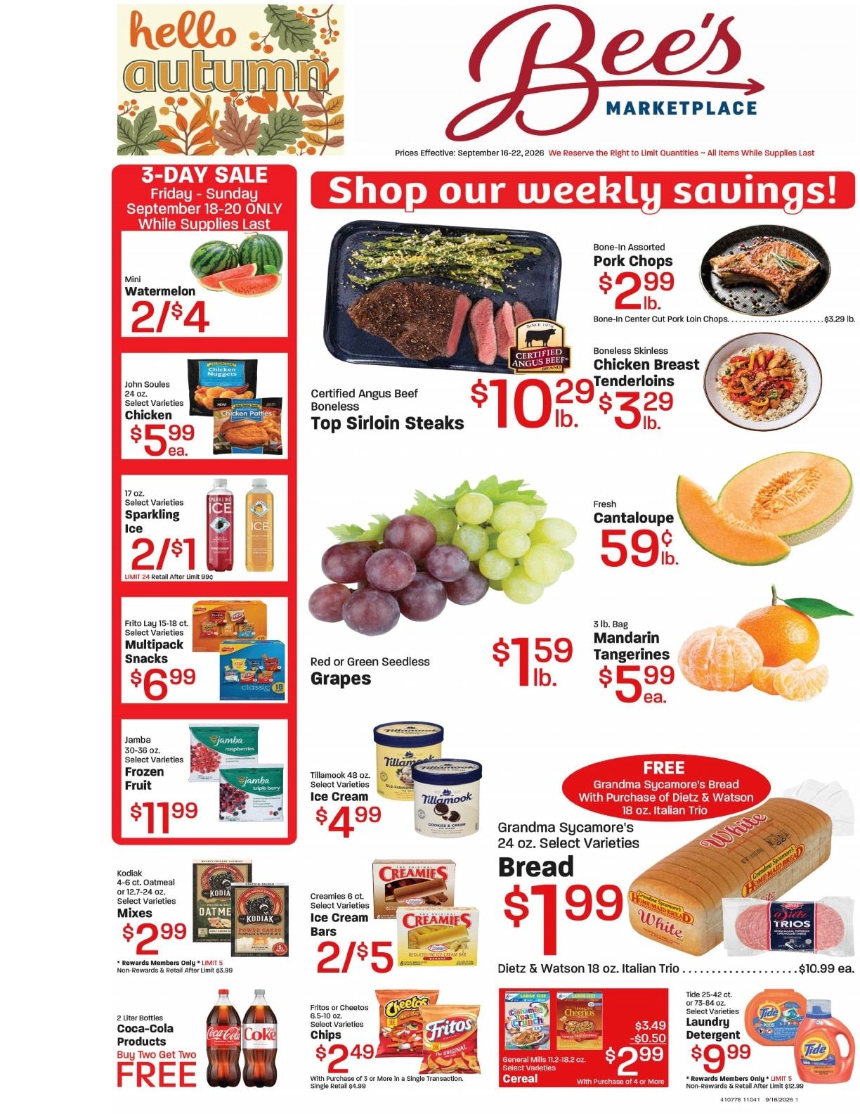 Bee's Marketplace Weekly Ad September 16 - 22, 2026