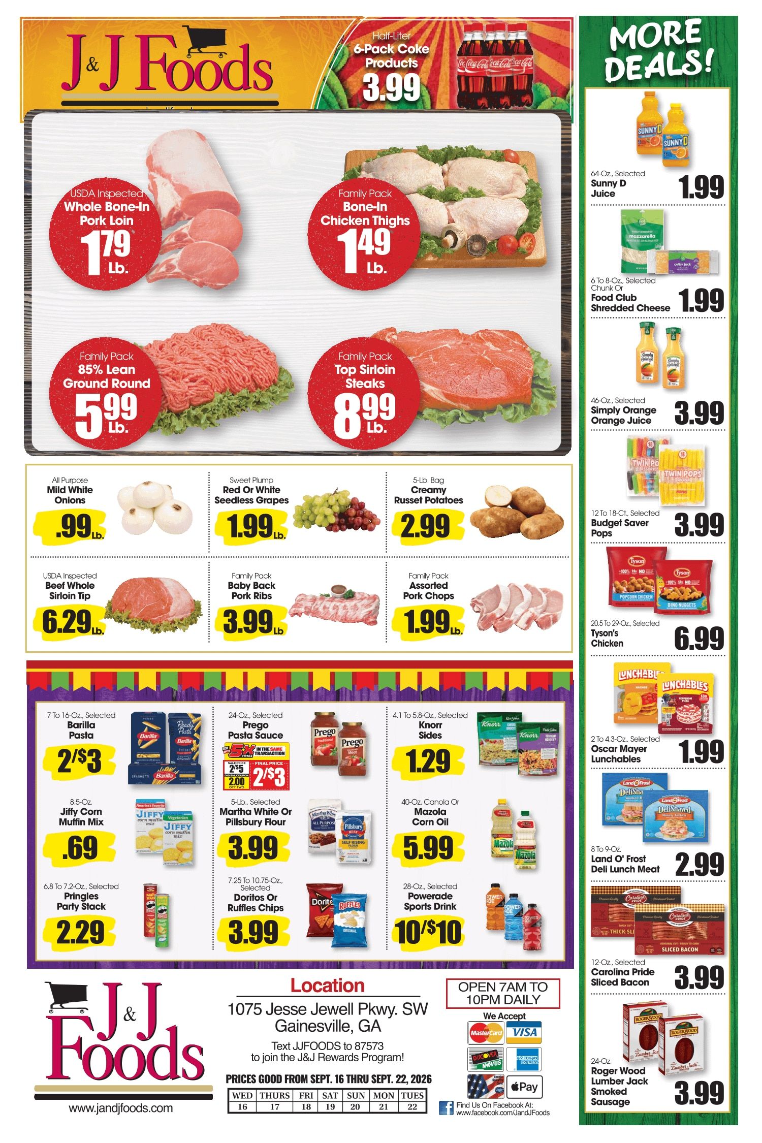 J&J Foods (1075 JESSE JEWELL PKWY SW, Gainesville, GA) Weekly Ad September 16 - 22, 2026