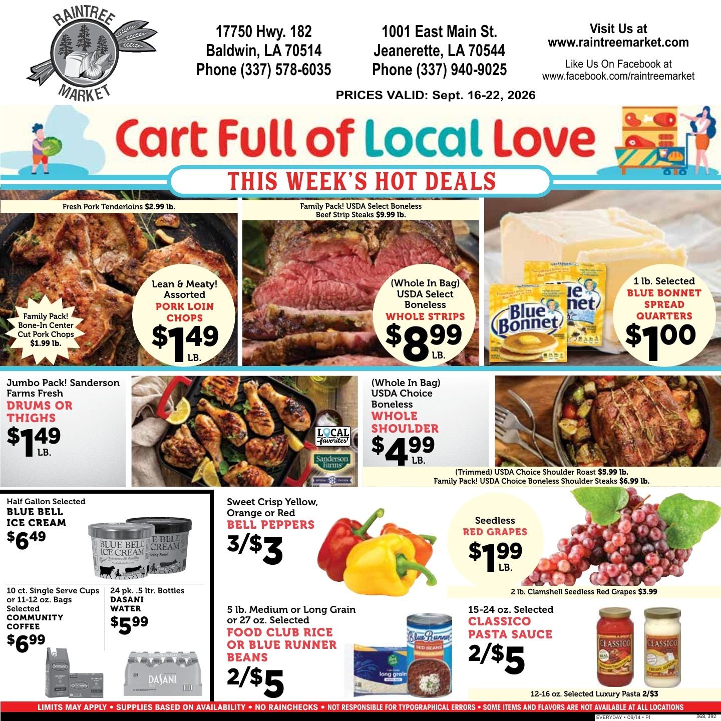 Raintree Market (Baldwin and Jeanerette, LA) Weekly Ad September 16 - 22, 2026