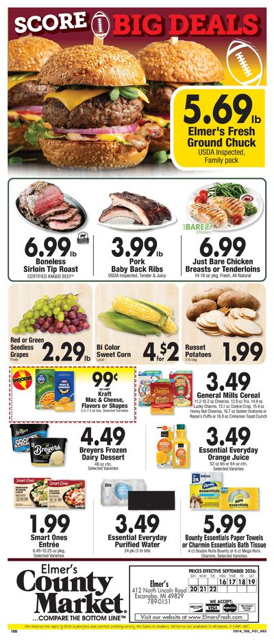 Elmer's County Market Weekly Ad September 16 - 22, 2026