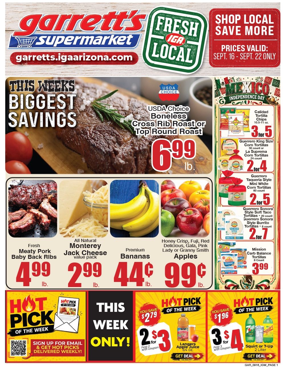 Garrett's IGA Weekly Ad September 16 - 22, 2026