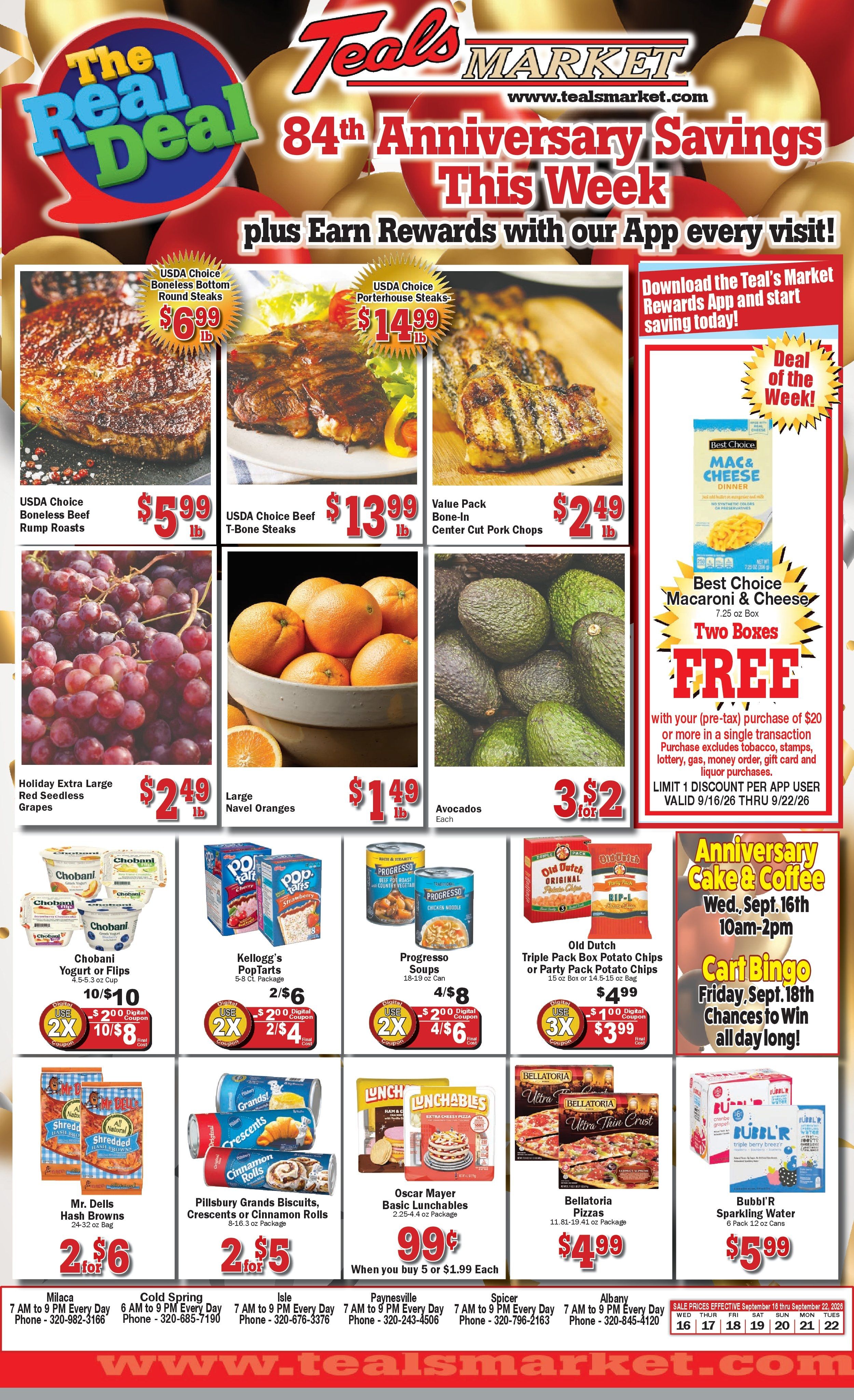 Teal's Market (Albany, Cold Spring and Spicer, MN) Weekly Ad September 16 - 22, 2026