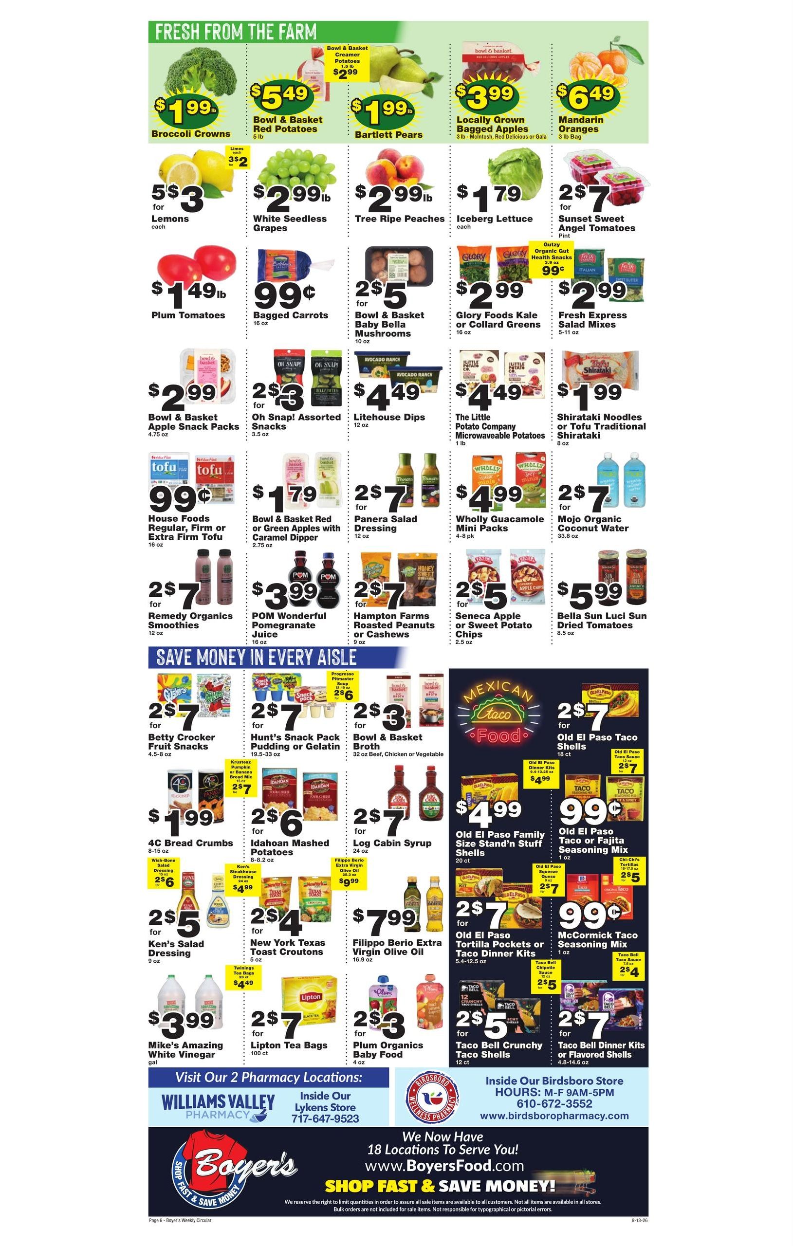 Boyer's Food Markets (Hunlock Creek Area, PA) Weekly Ad September 13 - 19, 2026