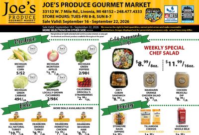 Joe's Produce Gourmet Market Weekly Ad September 16 - 22, 2026