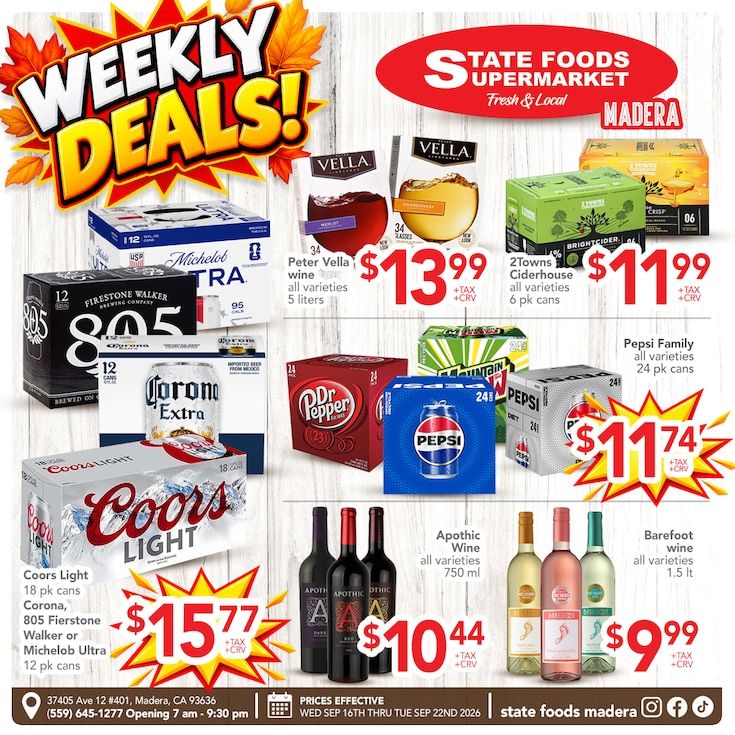 State Foods Supermarket (Madera, CA) Weekly Ad September 16 - 22, 2026