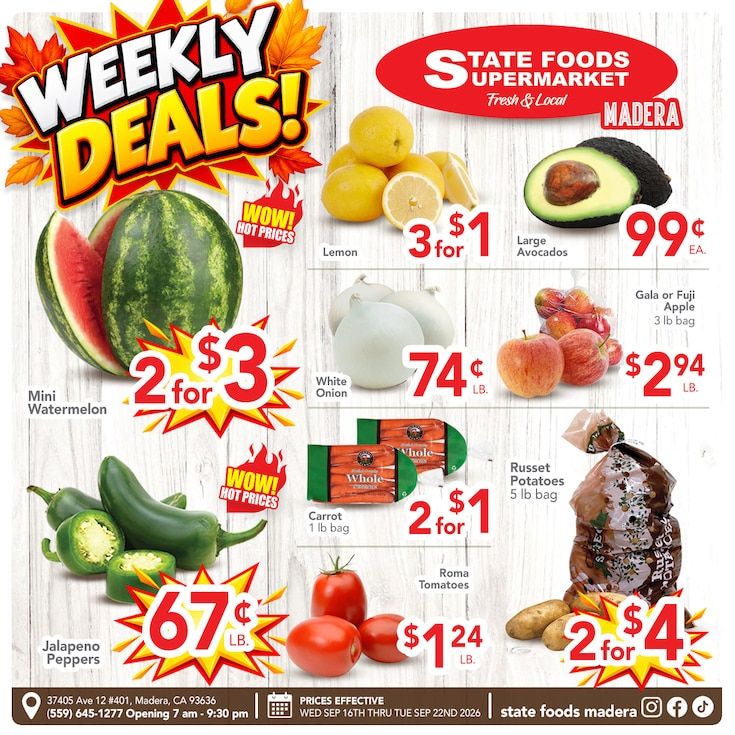 State Foods Supermarket (Madera, CA) Weekly Ad September 16 - 22, 2026