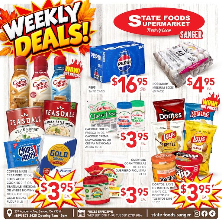 State Foods Supermarket (Sanger, CA) Weekly Ad September 16 - 22, 2026