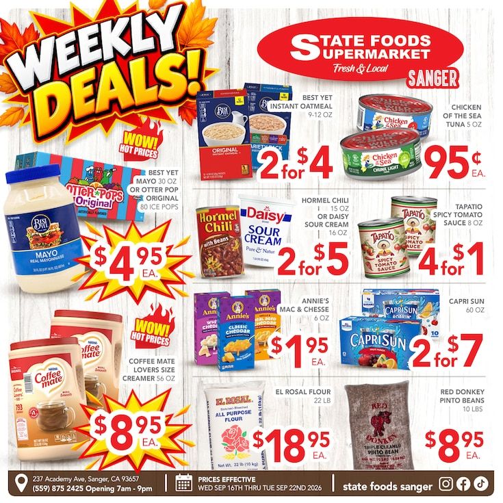 State Foods Supermarket (Sanger, CA) Weekly Ad September 16 - 22, 2026
