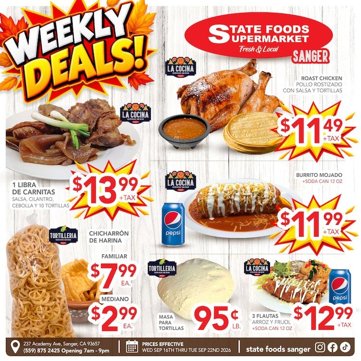 State Foods Supermarket (Sanger, CA) Weekly Ad September 16 - 22, 2026