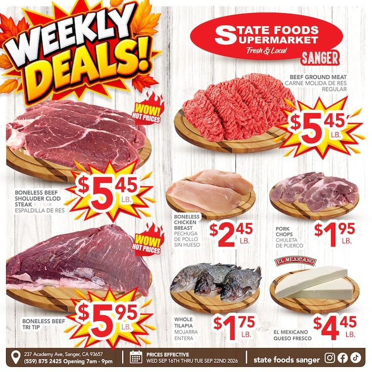 State Foods Supermarket (Sanger, CA) Weekly Ad September 16 - 22, 2026