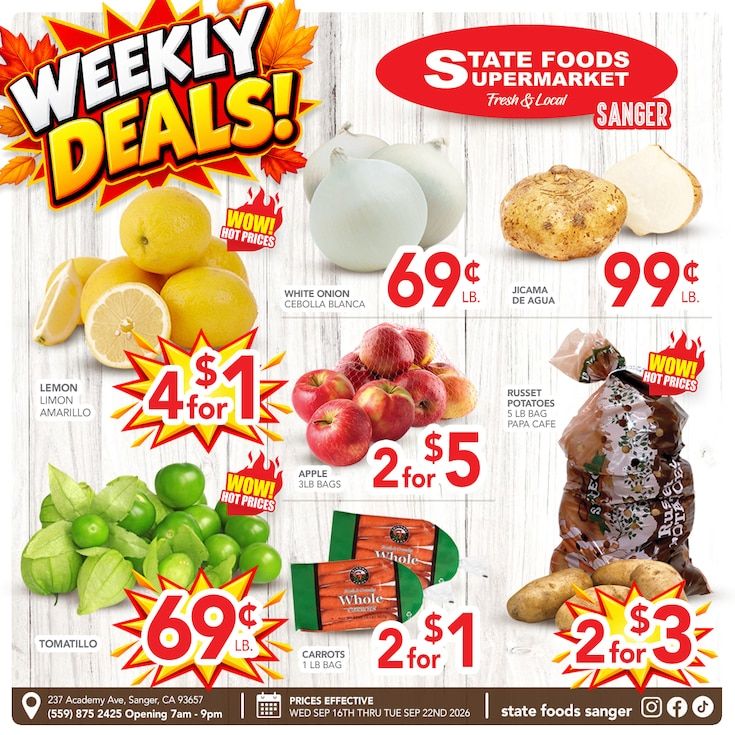 State Foods Supermarket (Sanger, CA) Weekly Ad September 16 - 22, 2026