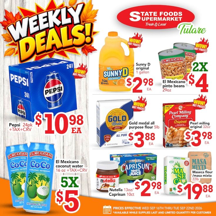 State Foods Supermarket (Tulare, CA) Weekly Ad September 16 - 22, 2026