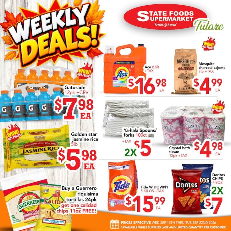 State Foods Supermarket (Tulare, CA) Weekly Ad September 16 - 22, 2026