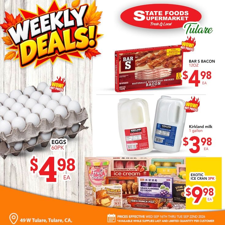 State Foods Supermarket (Tulare, CA) Weekly Ad September 16 - 22, 2026
