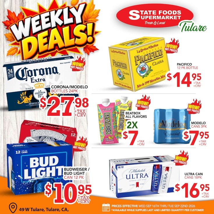 State Foods Supermarket (Tulare, CA) Weekly Ad September 16 - 22, 2026