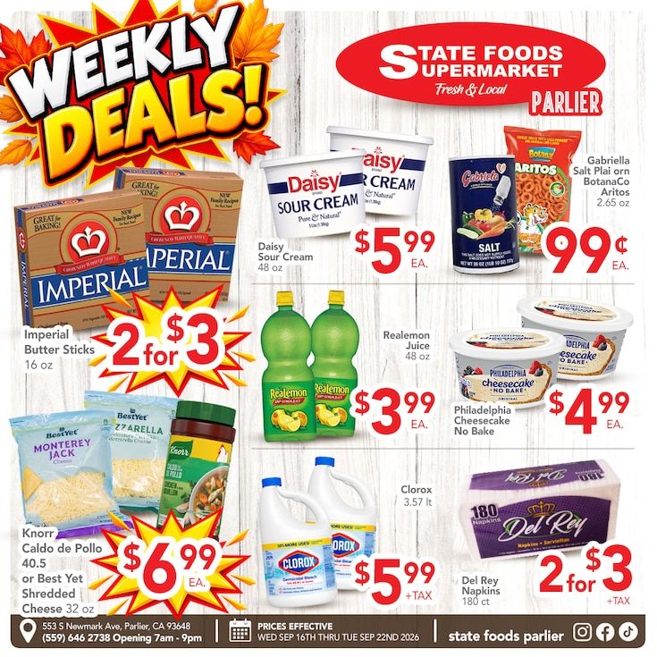 State Foods Supermarket (Parlier, CA) Weekly Ad September 16 - 22, 2026