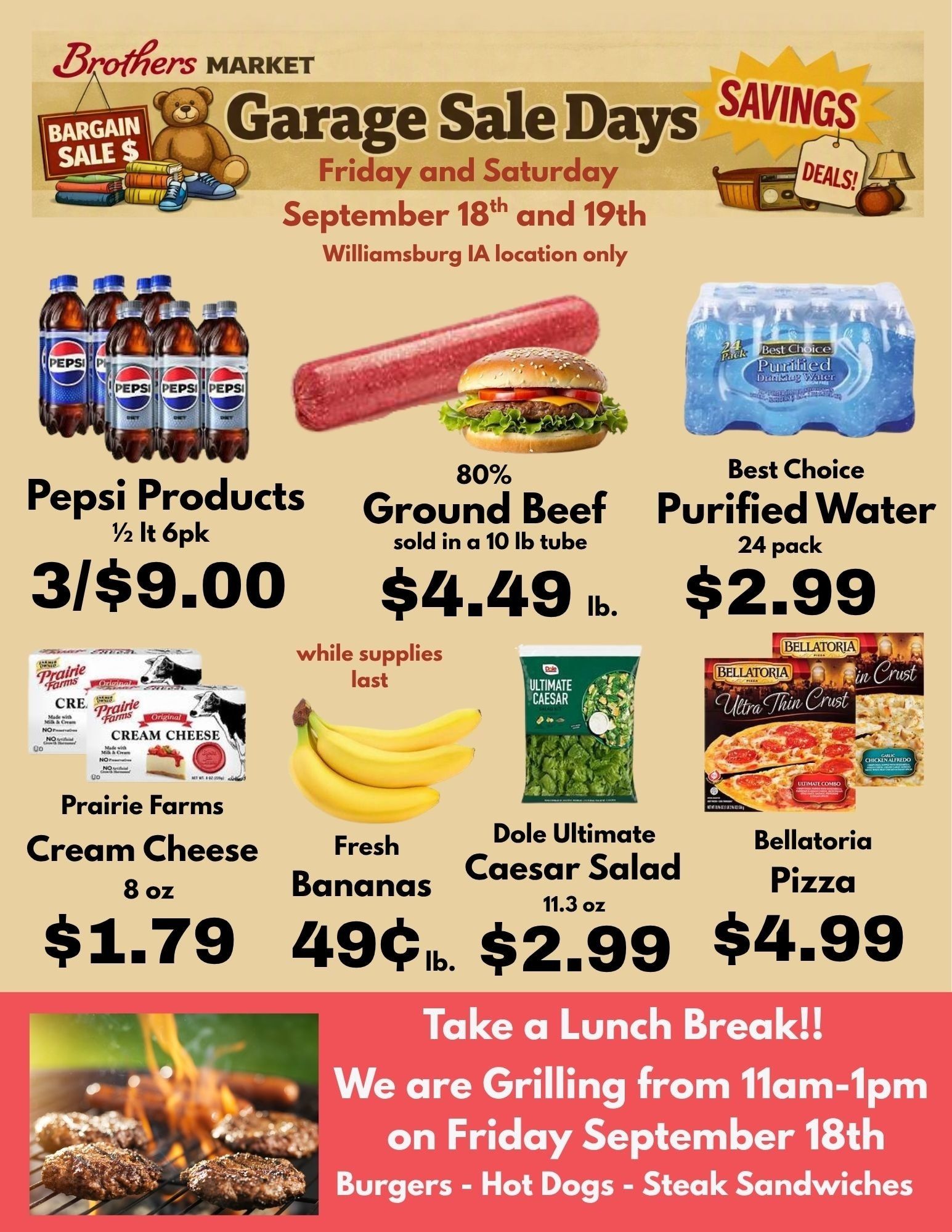 Brothers Market (103 West Walnut, Williamsburg, IA) Garage Sale Days Weekly Ad September 18 - 19, 2026