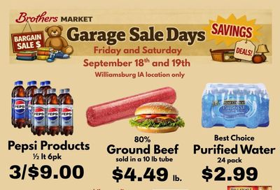 Brothers Market (103 West Walnut, Williamsburg, IA) Garage Sale Days Weekly Ad September 18 - 19, 2026