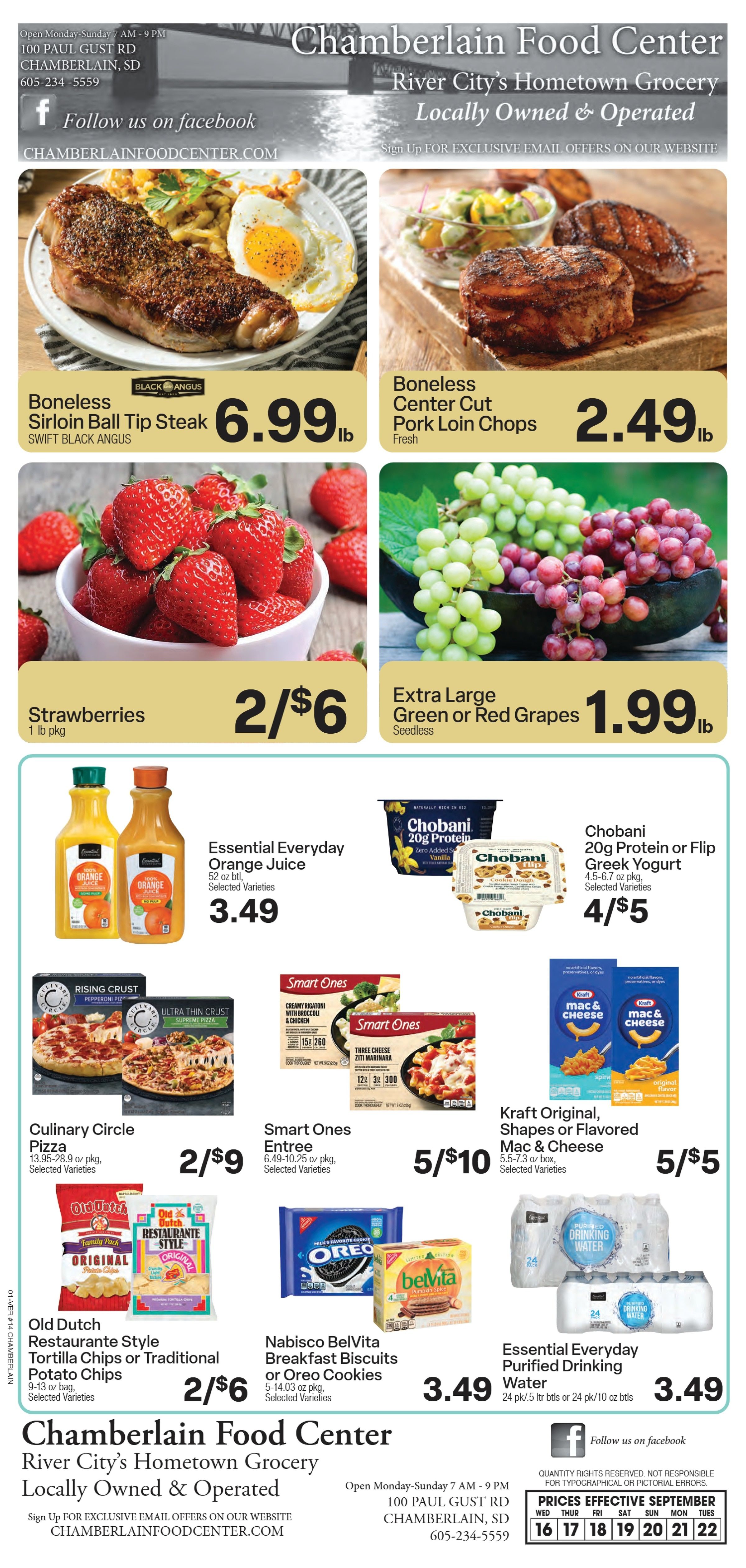 Chamberlain Food Center Weekly Ad September 16 - 22, 2026