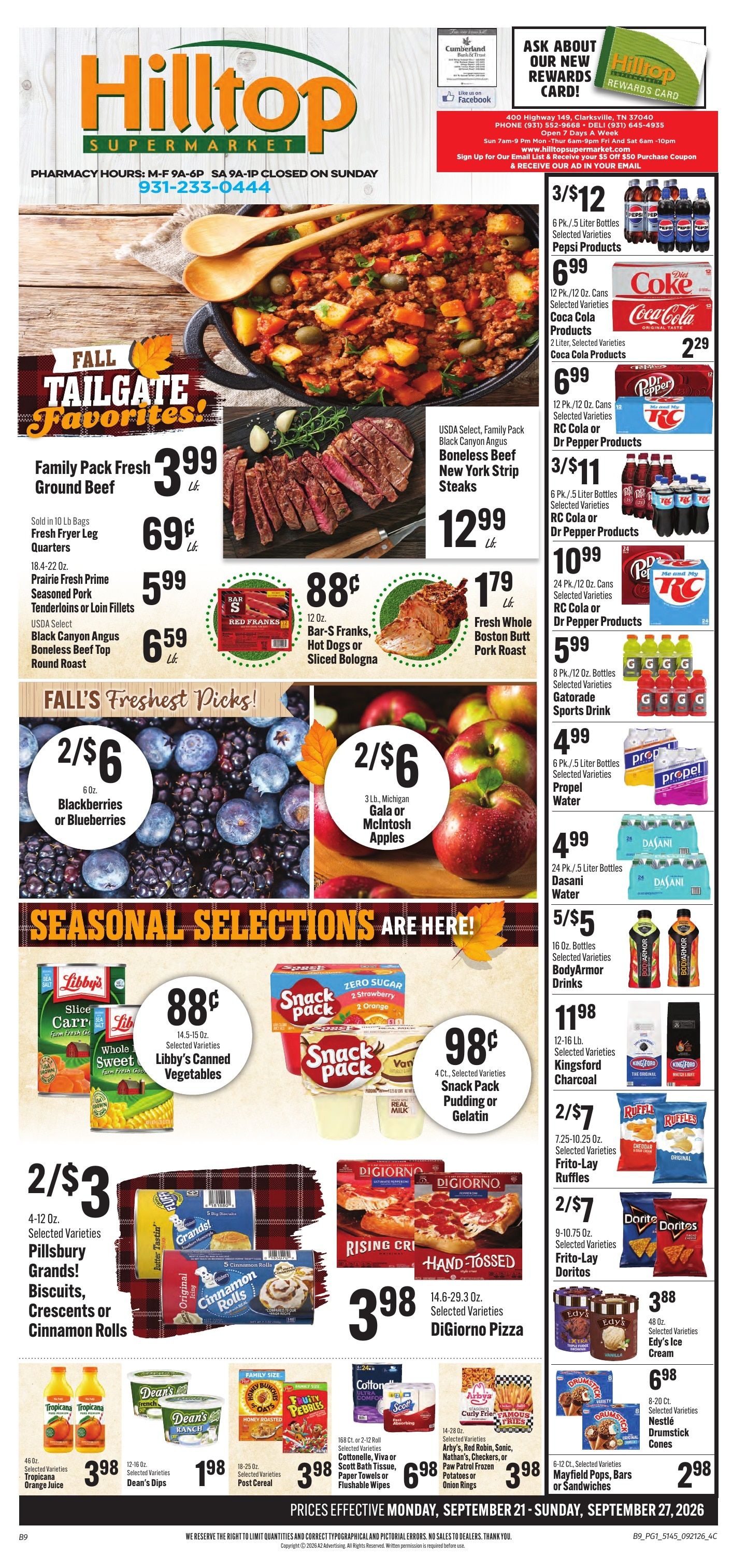 Hilltop Supermarket Weekly Ad September 21 - 27, 2026