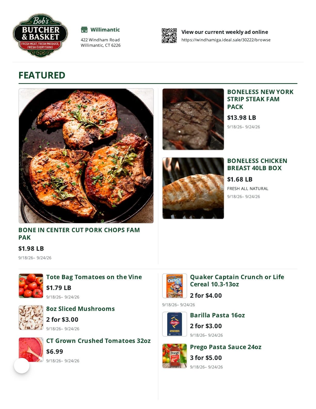 Bob's Butcher & Basket Weekly Ad September 18 - 24, 2026
