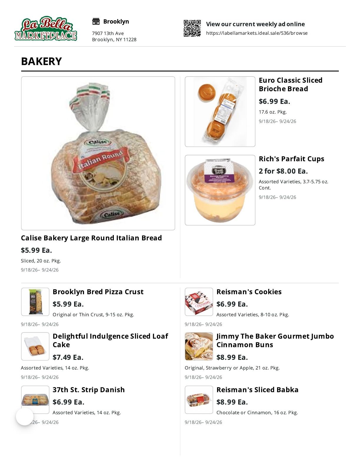La Bella Marketplace (Brooklyn, NY) Weekly Ad September 18 - 24, 2026