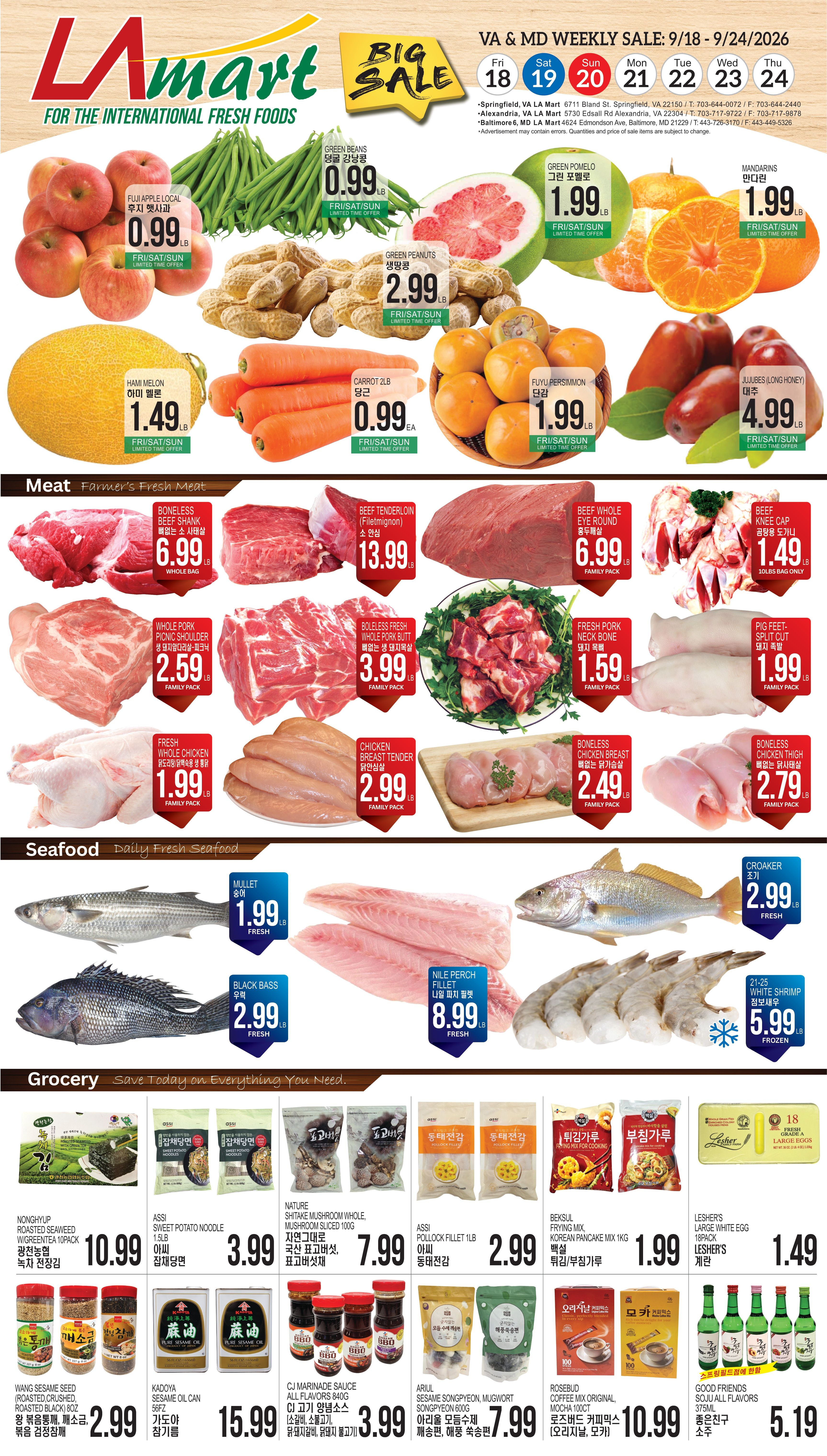 LA Mart Korean Weekly Ad September 18 - 24, 2026
