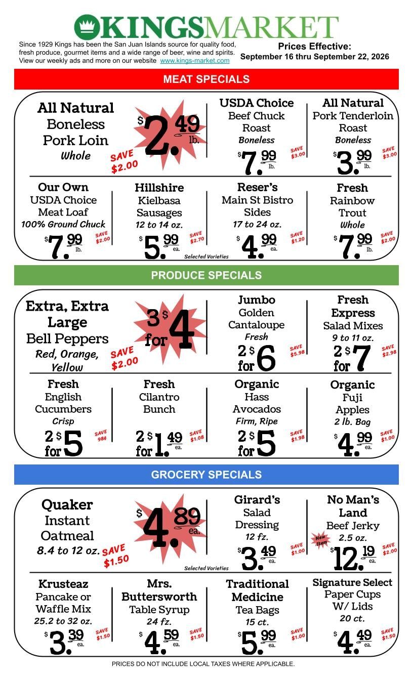 Kings Market Friday Harbor Weekly Ad September 16 - 22, 2026