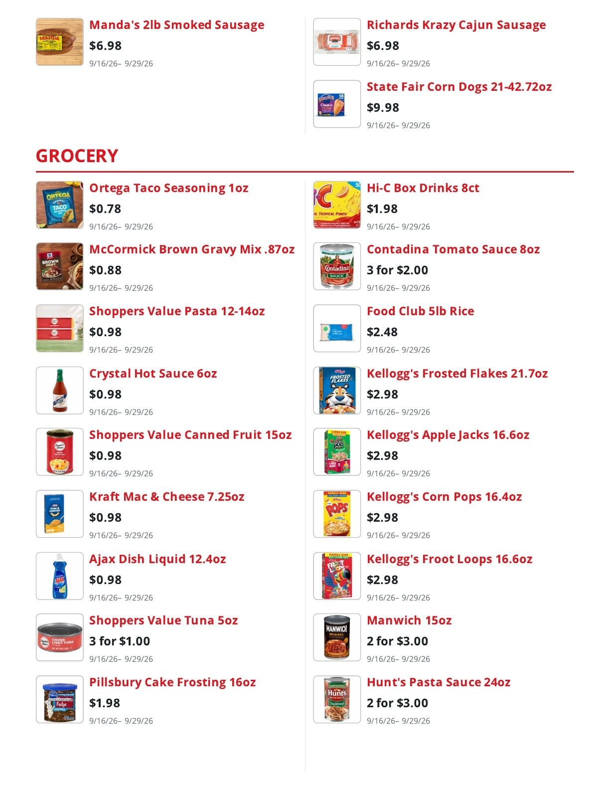 Shoppers Value Foods Louisiana Weekly Ad September 16 - 29, 2026