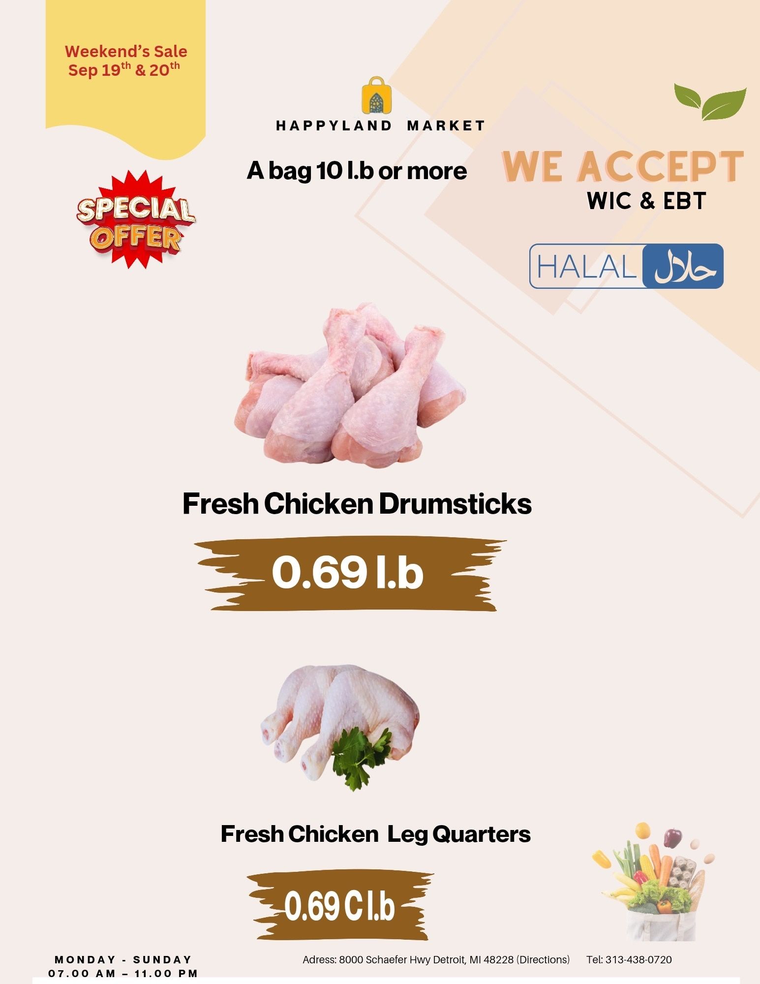 Happy Land Market (8000 Schaefer Highway, Detroit, MI) Weekly Ad September 19 - 19, 2026