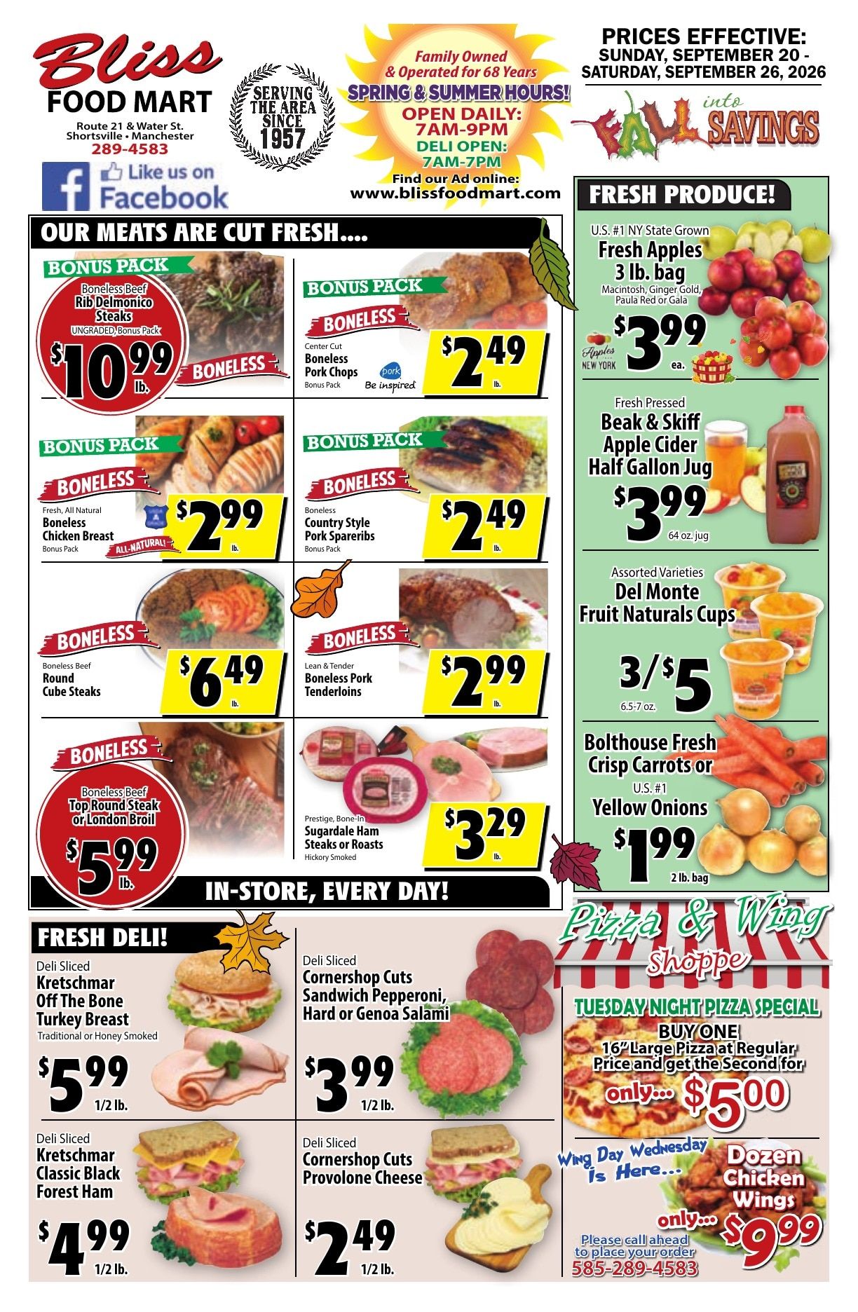 Bliss Shur Fine Food Mart Weekly Ad September 20 - 26, 2026