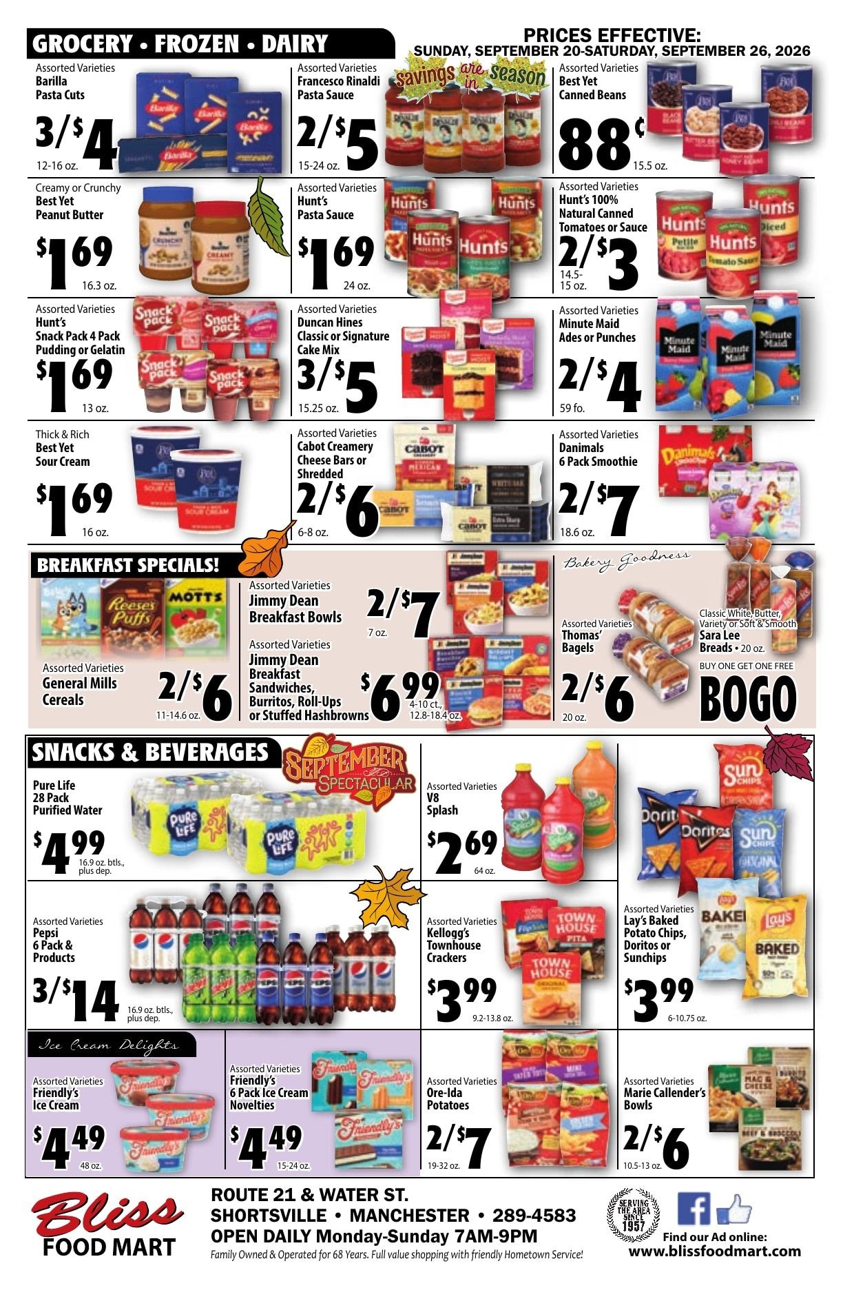 Bliss Shur Fine Food Mart Weekly Ad September 20 - 26, 2026