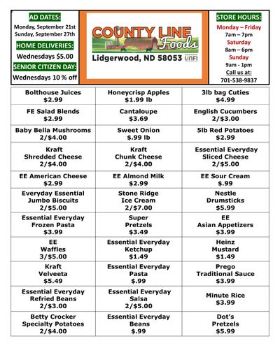 County Line Foods Weekly Ad September 21 - 27, 2026